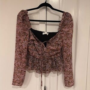 Astr Floral Blouse in Pink and Black